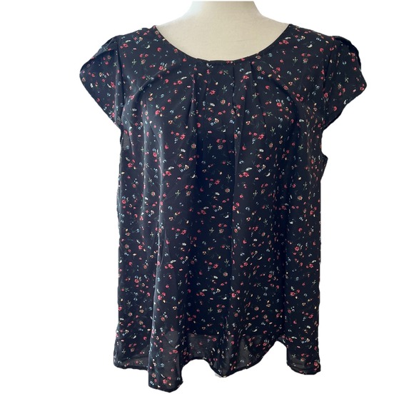 Wild Jasmine Tops - Women's Wild Jasmine Floral Short Sleeve Blouse Tulip Sleeve 3x Black Pink 3X
